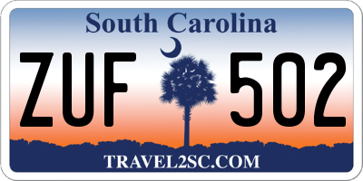 SC license plate ZUF502