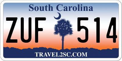SC license plate ZUF514