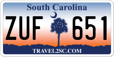 SC license plate ZUF651