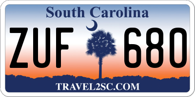 SC license plate ZUF680