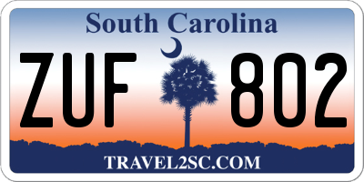 SC license plate ZUF802
