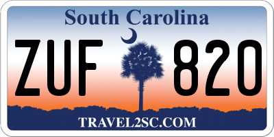 SC license plate ZUF820