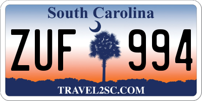 SC license plate ZUF994