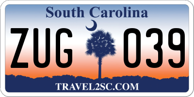 SC license plate ZUG039