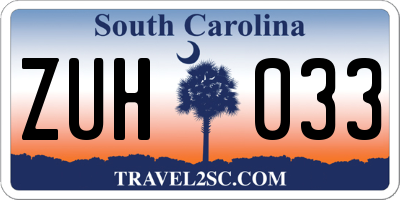 SC license plate ZUH033
