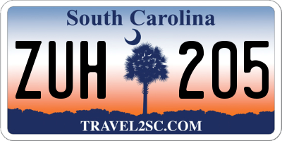 SC license plate ZUH205