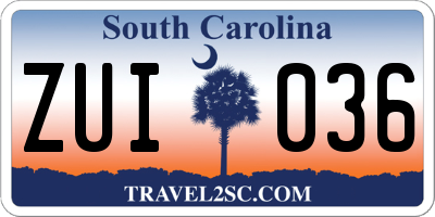 SC license plate ZUI036