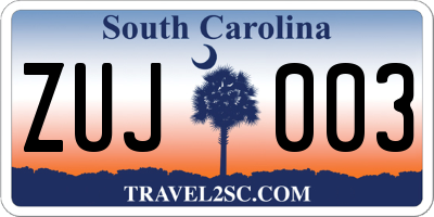 SC license plate ZUJ003