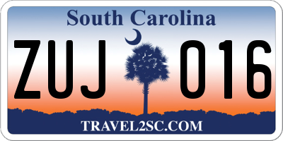 SC license plate ZUJ016