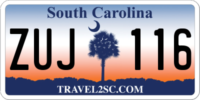 SC license plate ZUJ116