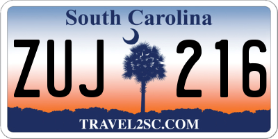 SC license plate ZUJ216