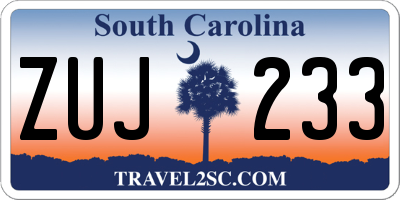 SC license plate ZUJ233