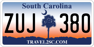 SC license plate ZUJ380