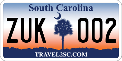 SC license plate ZUK002