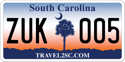 SC license plate ZUK005