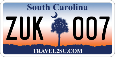 SC license plate ZUK007
