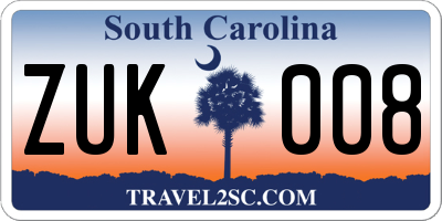 SC license plate ZUK008