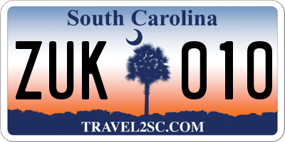 SC license plate ZUK010