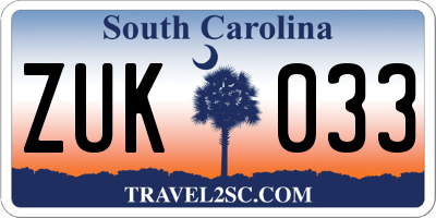 SC license plate ZUK033