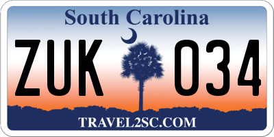 SC license plate ZUK034