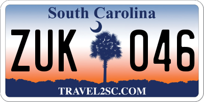 SC license plate ZUK046