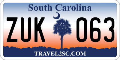 SC license plate ZUK063