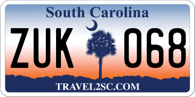SC license plate ZUK068