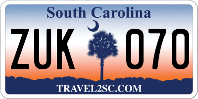 SC license plate ZUK070