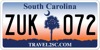 SC license plate ZUK072