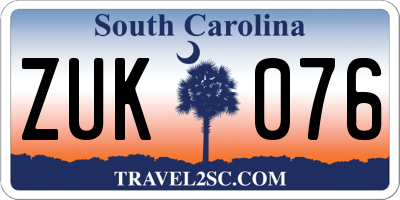 SC license plate ZUK076
