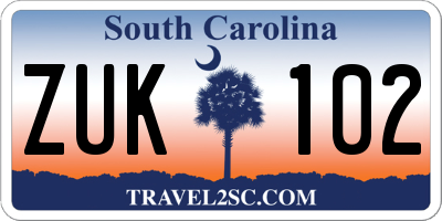 SC license plate ZUK102