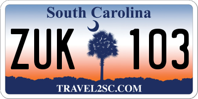 SC license plate ZUK103