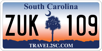 SC license plate ZUK109