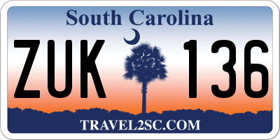 SC license plate ZUK136