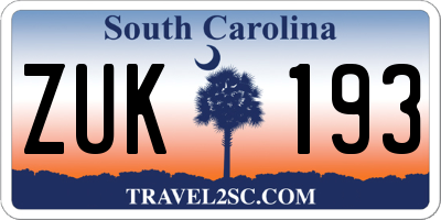 SC license plate ZUK193