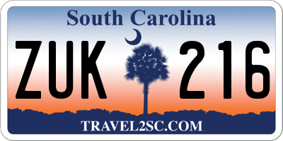 SC license plate ZUK216