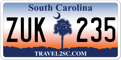 SC license plate ZUK235