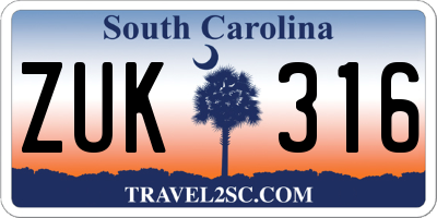 SC license plate ZUK316