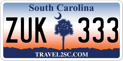 SC license plate ZUK333