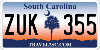 SC license plate ZUK355