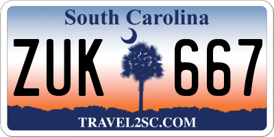 SC license plate ZUK667