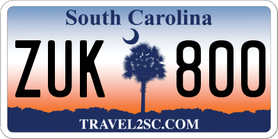 SC license plate ZUK800