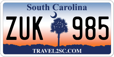 SC license plate ZUK985