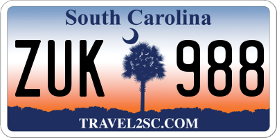 SC license plate ZUK988
