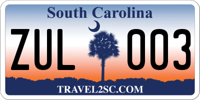 SC license plate ZUL003