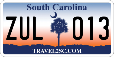 SC license plate ZUL013