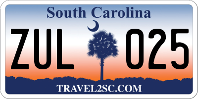 SC license plate ZUL025