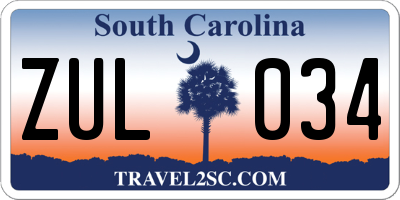 SC license plate ZUL034