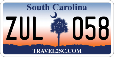 SC license plate ZUL058