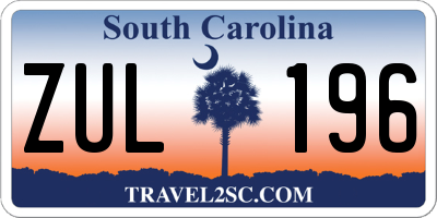 SC license plate ZUL196